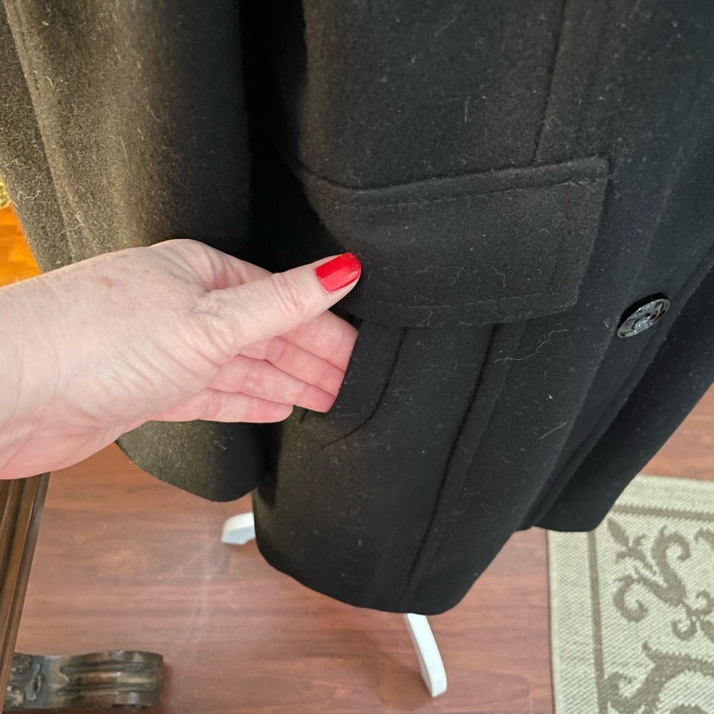 LONDON FOG Black Wool Collared Coat button down size medium slant front pockets - Picture 8 of 13